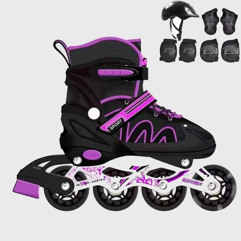 Patins Inline Infantil Ajustável Preto com Roxo Meninos Meninas, imagem 1 de 1