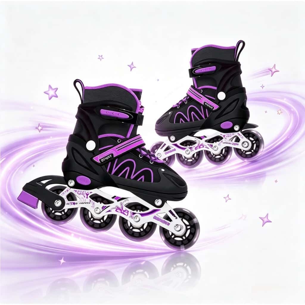 Patins Infantil Inline Meninas Preto Roxo De 4 Rodas Reto Ajustável Patins Meninos Com Freio, imagem 1 de 1
