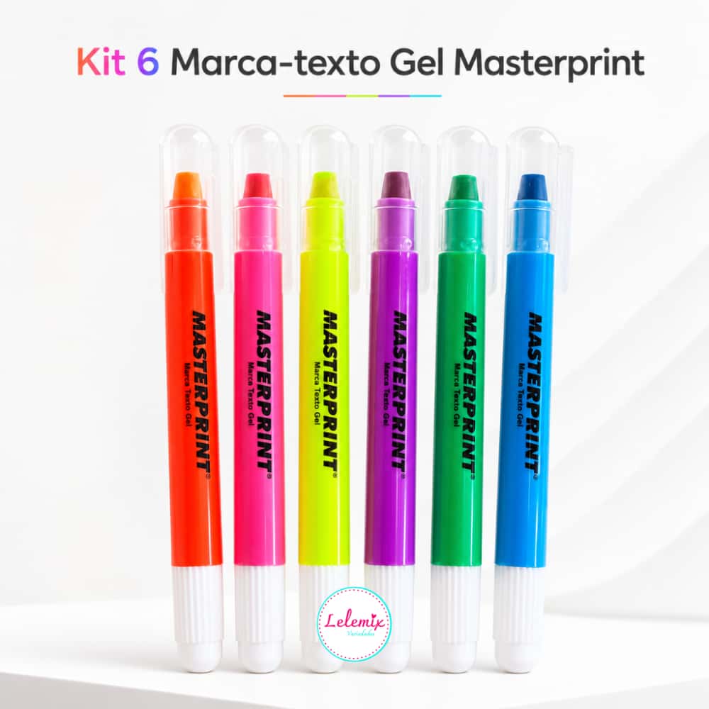 Kit 6 Canetas Marca Texto em Gel Masterprint Não Mancha Ideal para Bíblia Vade Mecum e Estudos, imagem 1 de 1