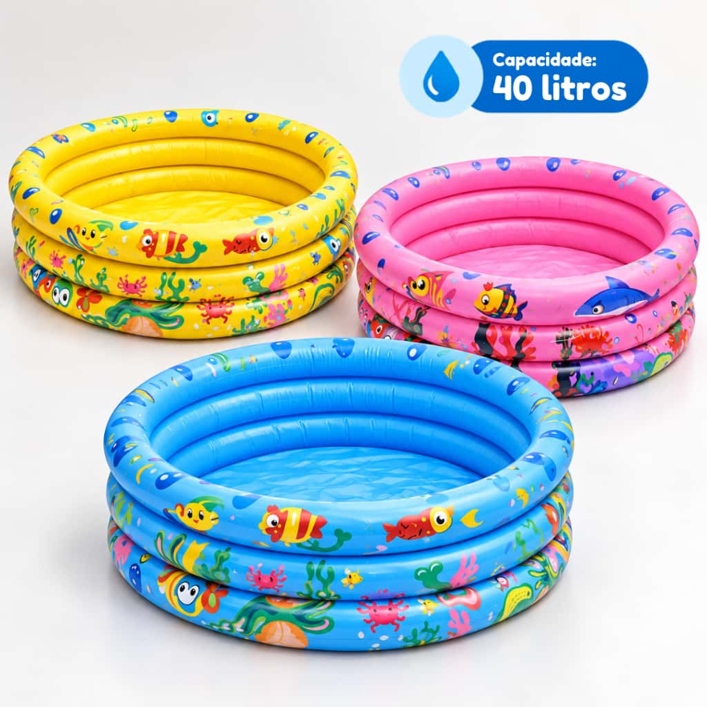 Piscina Infantil Inflável Redonda 3 Anéis Bebê Verão Menino Menina 40 Litros 60cm, imagem 1 de 1