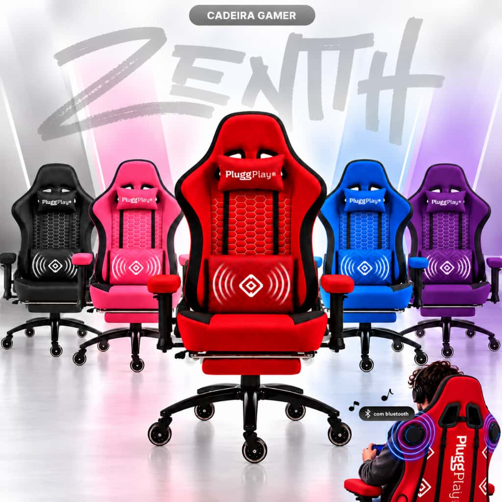Cadeira Gamer c/ Massagem e Caixa De Som Bluetooth Usb Reclinável Ergonômica até 150kg Profissional Pluggei Zenith T4M4, imagem 1 de 1