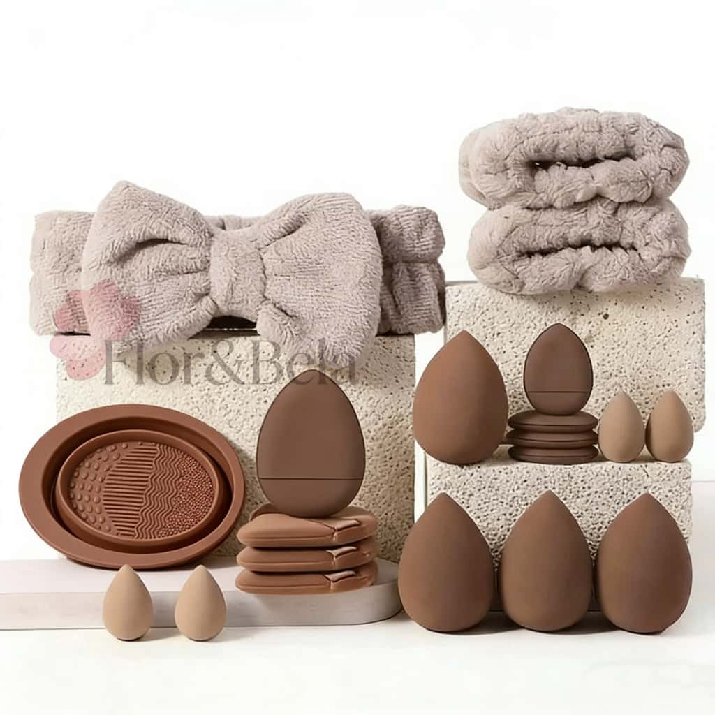 Conjunto de 20 Esponjas de Maquiagem Profissionais e Limpador de Silicone, imagem 1 de 1