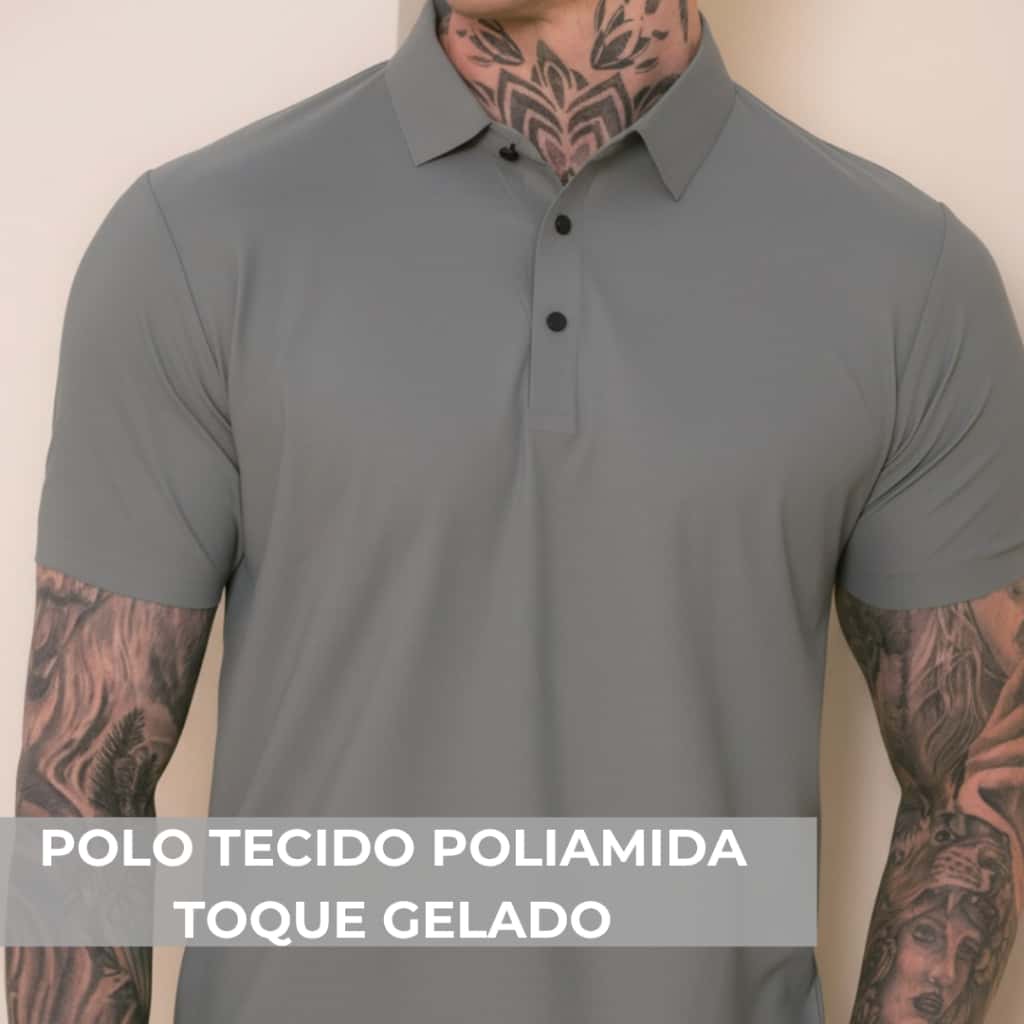 Camisa Poliamida Gola Polo Toque Gelado Premium Camiseta Masculina com Gola e Botao Tecido Gelado Elastico Sem Costura, imagem 1 de 1