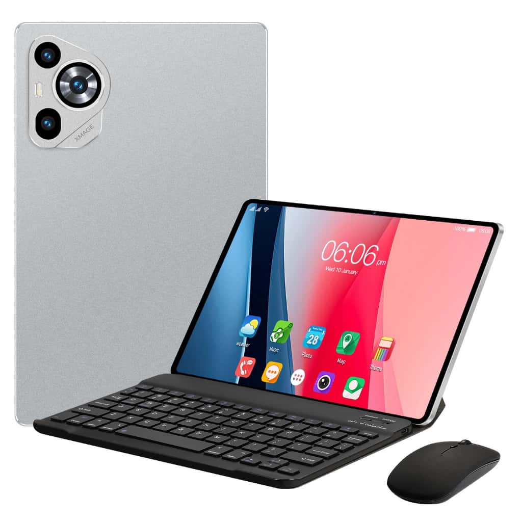 Tablet 128GB Memoria + 6GB RAM Android 13 com tela IPS de 10,1 polegadas e capa de couro com teclado Moby, imagem 1 de 1