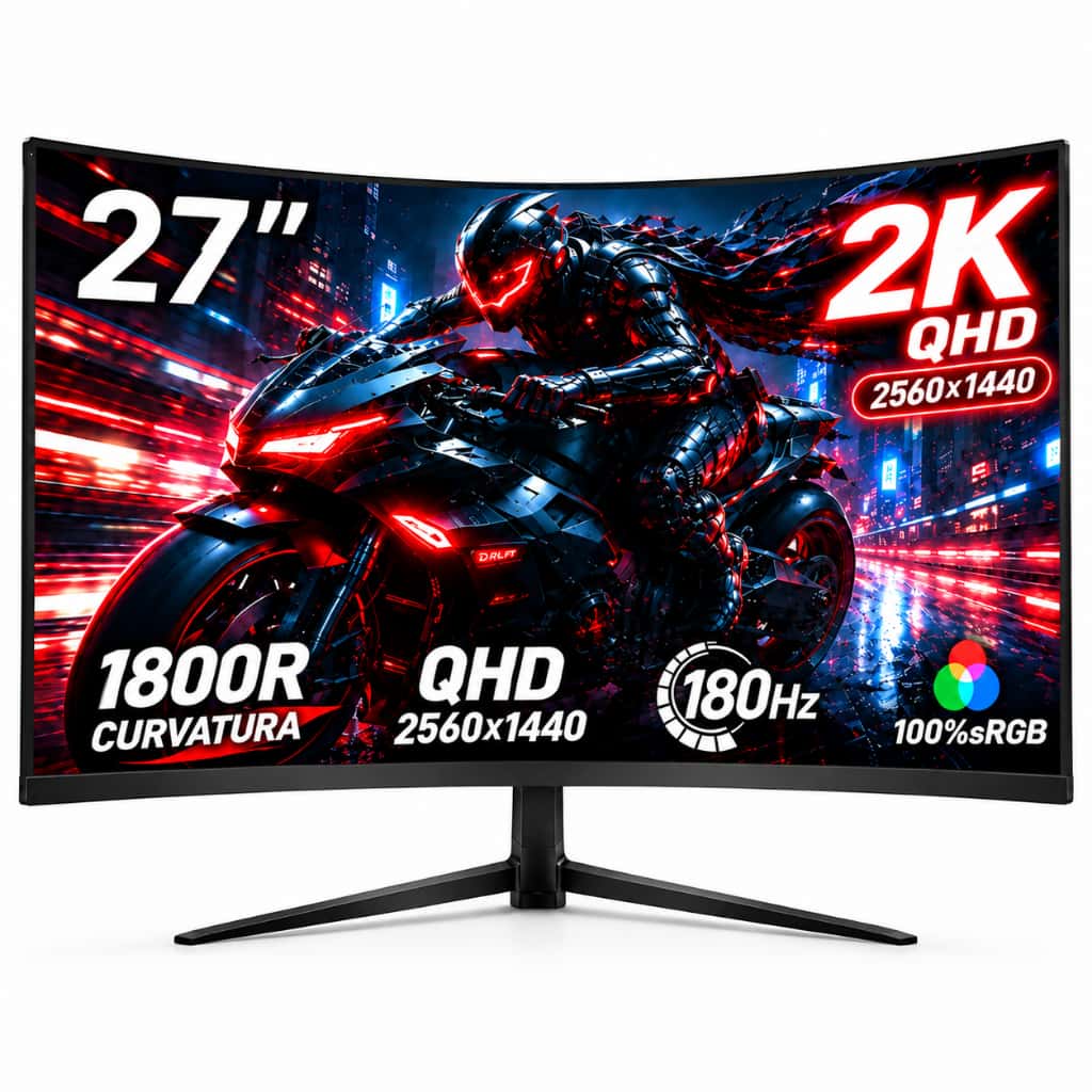 Monitor Curvo Gamer 24/27" IPS QHD 2k180Hz 1ms FreeSync, Tela Ultrafina, Conexões HDMI/DP e Fixação VESA para PC, imagem 1 de 1