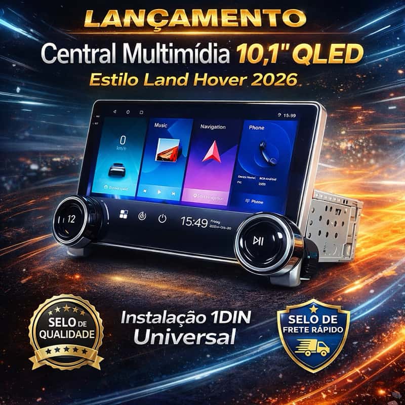 Central Multimídia 10.1" QLED 1 Din Universal 32GB CarPlay e Android Auto Sem Fio GPS Wi-Fi, imagem 1 de 1
