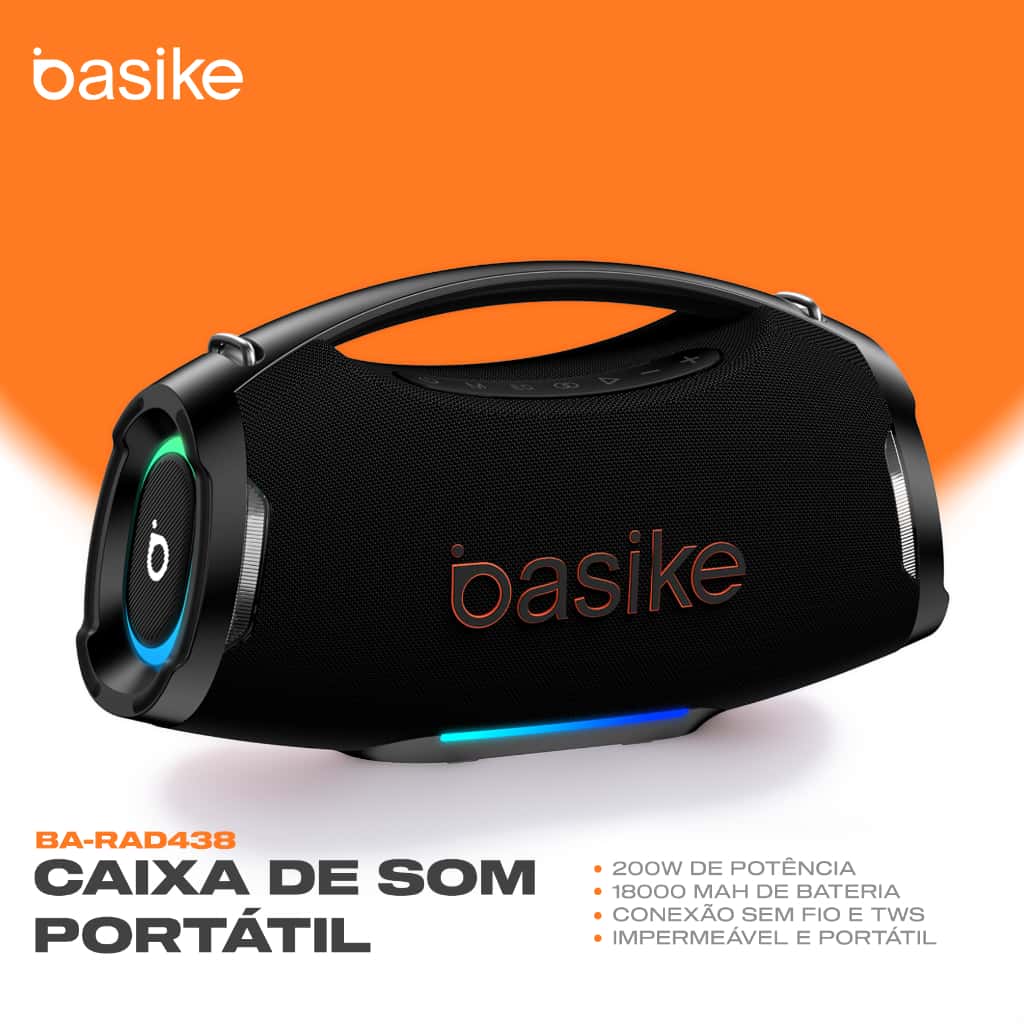 Caixa de Som Bluetooth Basike Boombox 200W 18000mAh IPX6 à prova d'água RGB TWS Graves Potentes, imagem 1 de 1