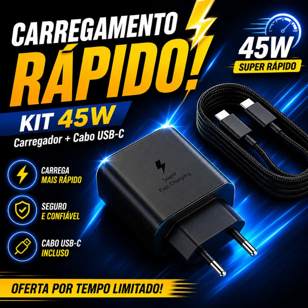 Carregador 45w Tipo C Turbo ORIGINALPara Galaxy A50 A52S A54 A70 A72 S20 Fe S21+ S22 S23 Ultra S24 Envio Imediato, imagem 1 de 1