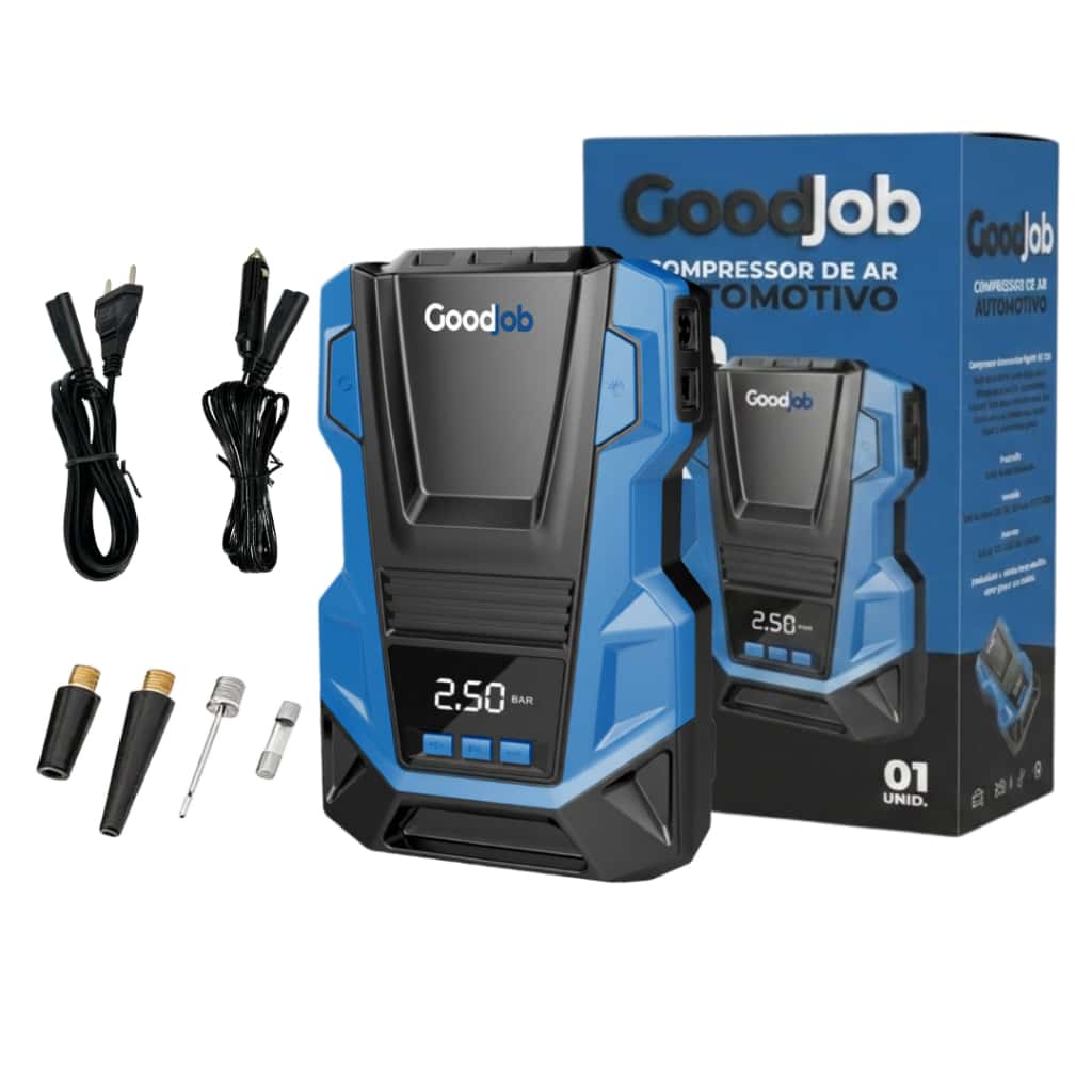 Compressor de Ar Elétrico Portátil 12V 100W Calibrador Bivolt 110/220V AC/DC 150 PSI Carro Casa GJ-100 Goodjob, imagem 1 de 1