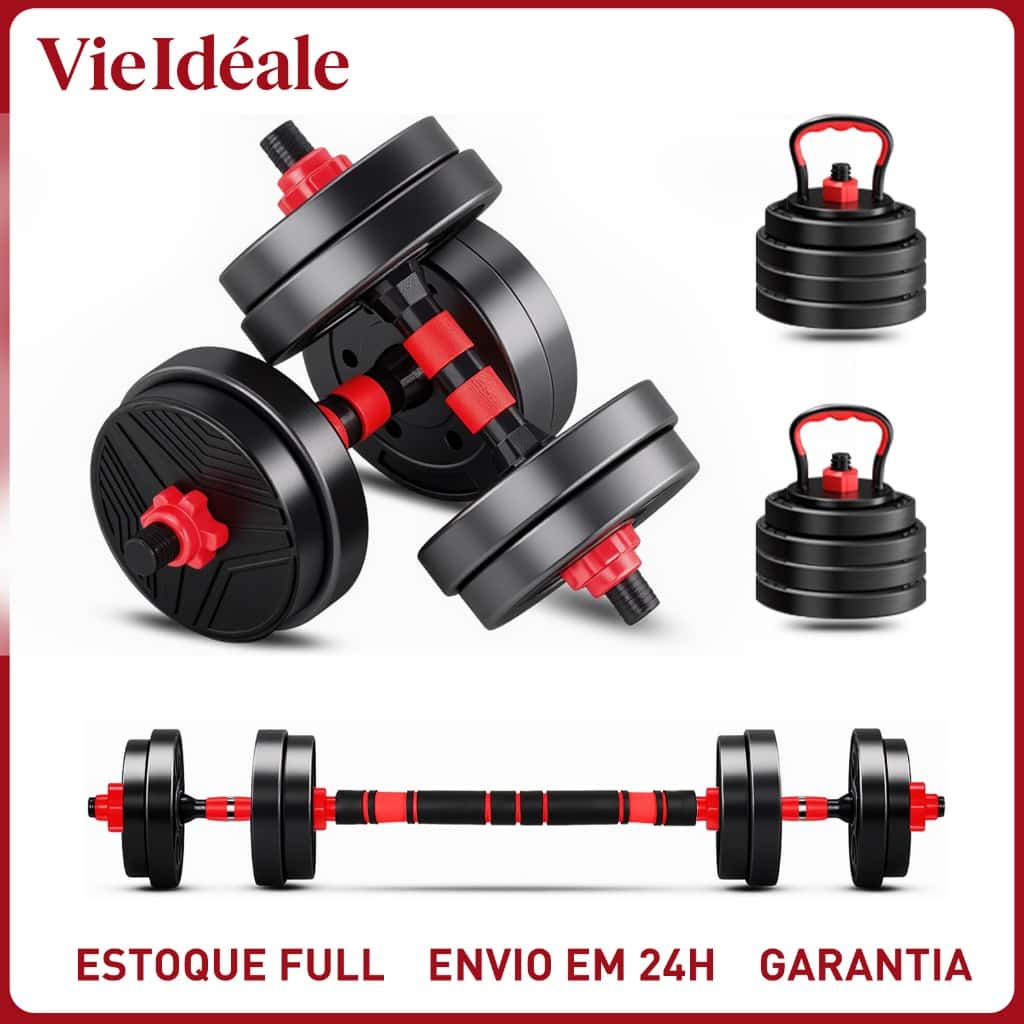 Kit 6 Em 1 Musculação 15kg Halteres Anilhas Barras Kettlebell Ajustáveis Academia Treino em Casa, imagem 1 de 1