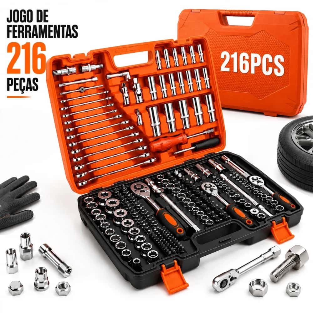 Kit de Ferramentas 37-216 Peças profissional jogo chave combinada soquetes e catraca grande, imagem 1 de 1