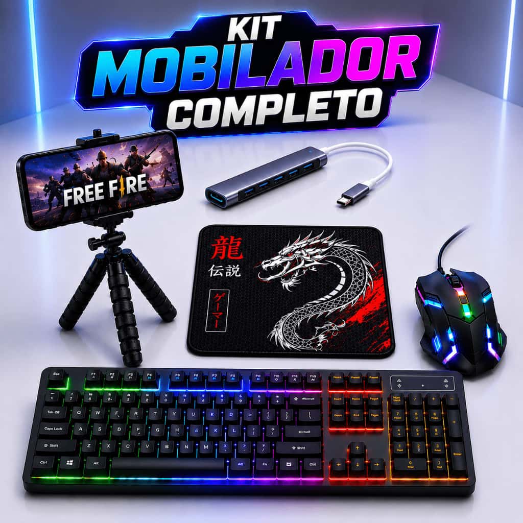 Mobilador Gamer para Celular Free Fire Roblox Teclado RGB Mouse Gamer Mouse Pad Hub USB C para Jogos Android Mobile, imagem 1 de 1