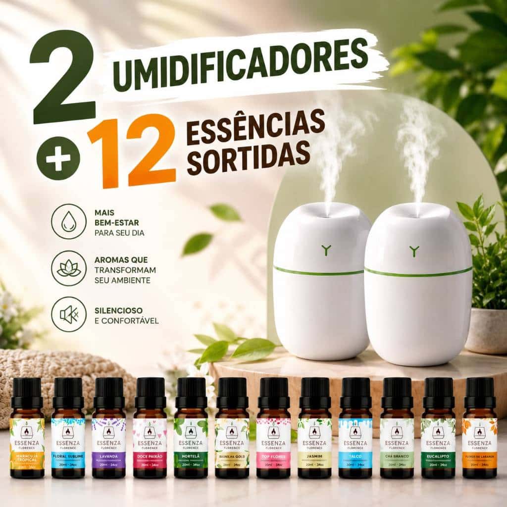 KIT ESSÊNCIAS 20ML + UMIDIFICADOR | AROMAS PARA CASA | PERFUME AMBIENTE, imagem 1 de 1