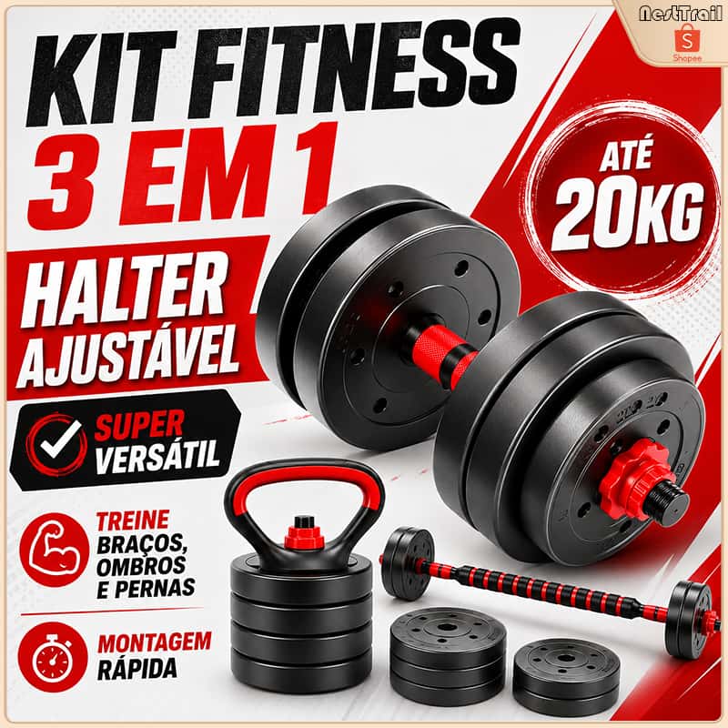 Kit Halteres Ajustáveis 15kg Musculação 6 em 1 Barra Kettlebell Anilhas Academia em Casa Treino, imagem 1 de 1