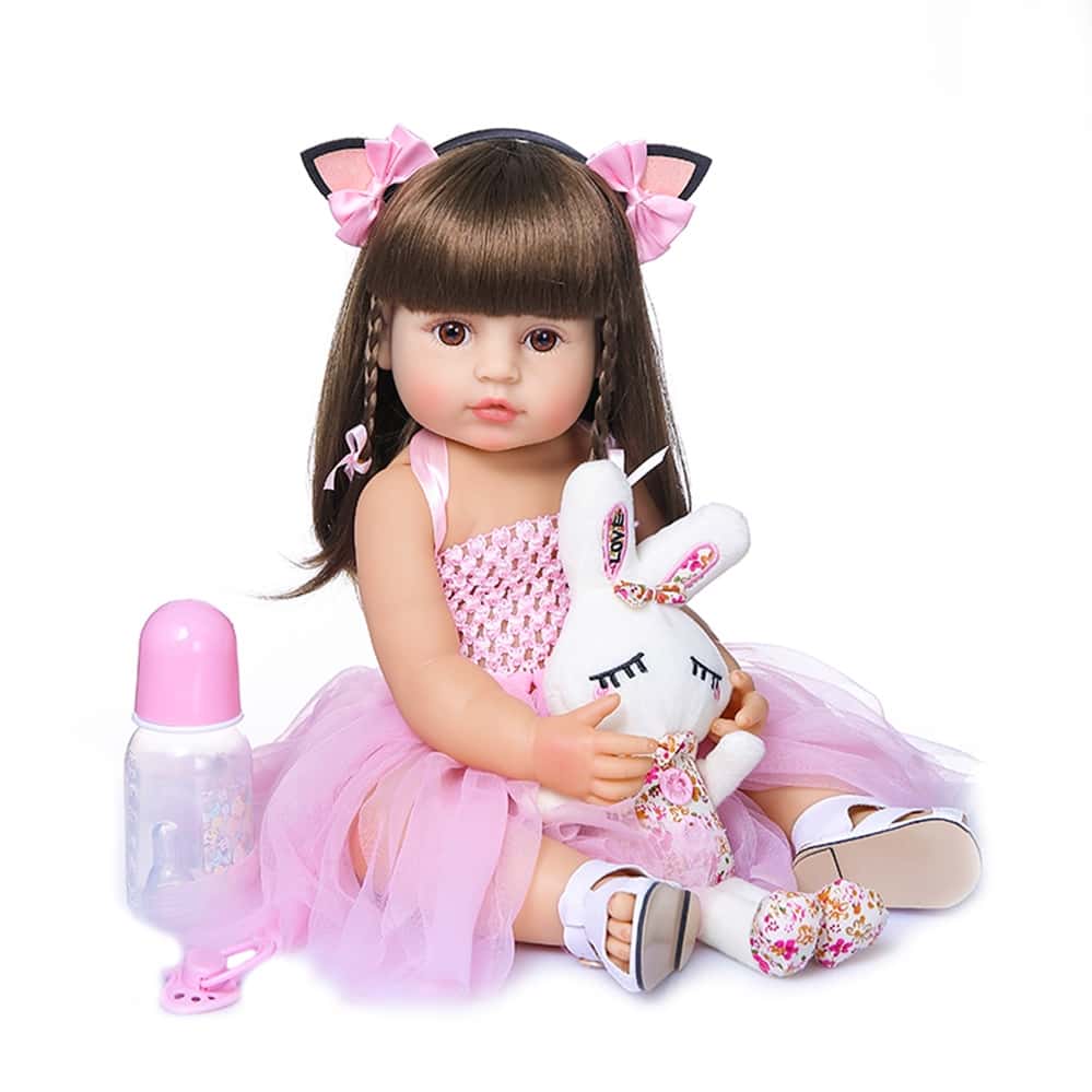 Bebê Reborn Silicone Realista 55cm Menina Rosa Princesa Olho Castanho BRASTOY, imagem 1 de 1