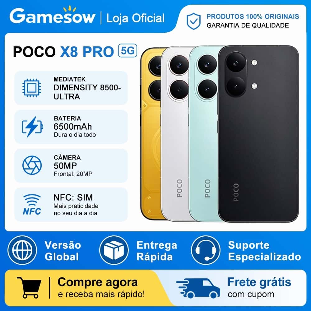 Xiaomi Poco X8 PRO 5G, Versão Global, MediaTek Dimensity 8500-Ultra, Bateria 6500mAh, Câmera 50MP, imagem 1 de 1