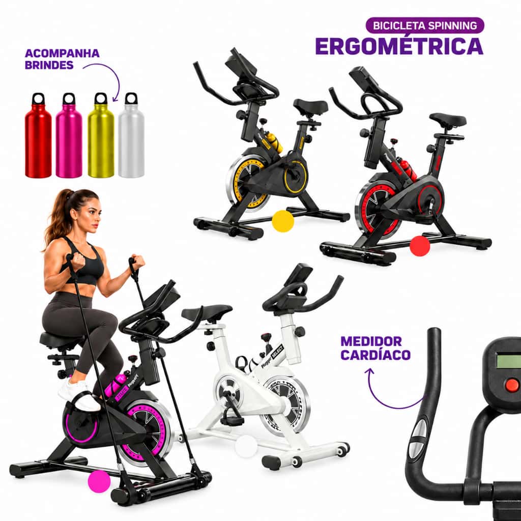 Bicicleta Spinning Ergométrica Semi Profissional Sport Preto até 120kg + Squeeze Garrafa + Barra, imagem 1 de 1