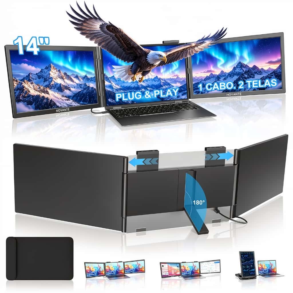 NOVANTE Extensor de Tela Duplo para Notebook 14" 2 Telas FHD 1080P IPS Monitor Portátil USB‑C Compatível Windows Mac, imagem 1 de 1