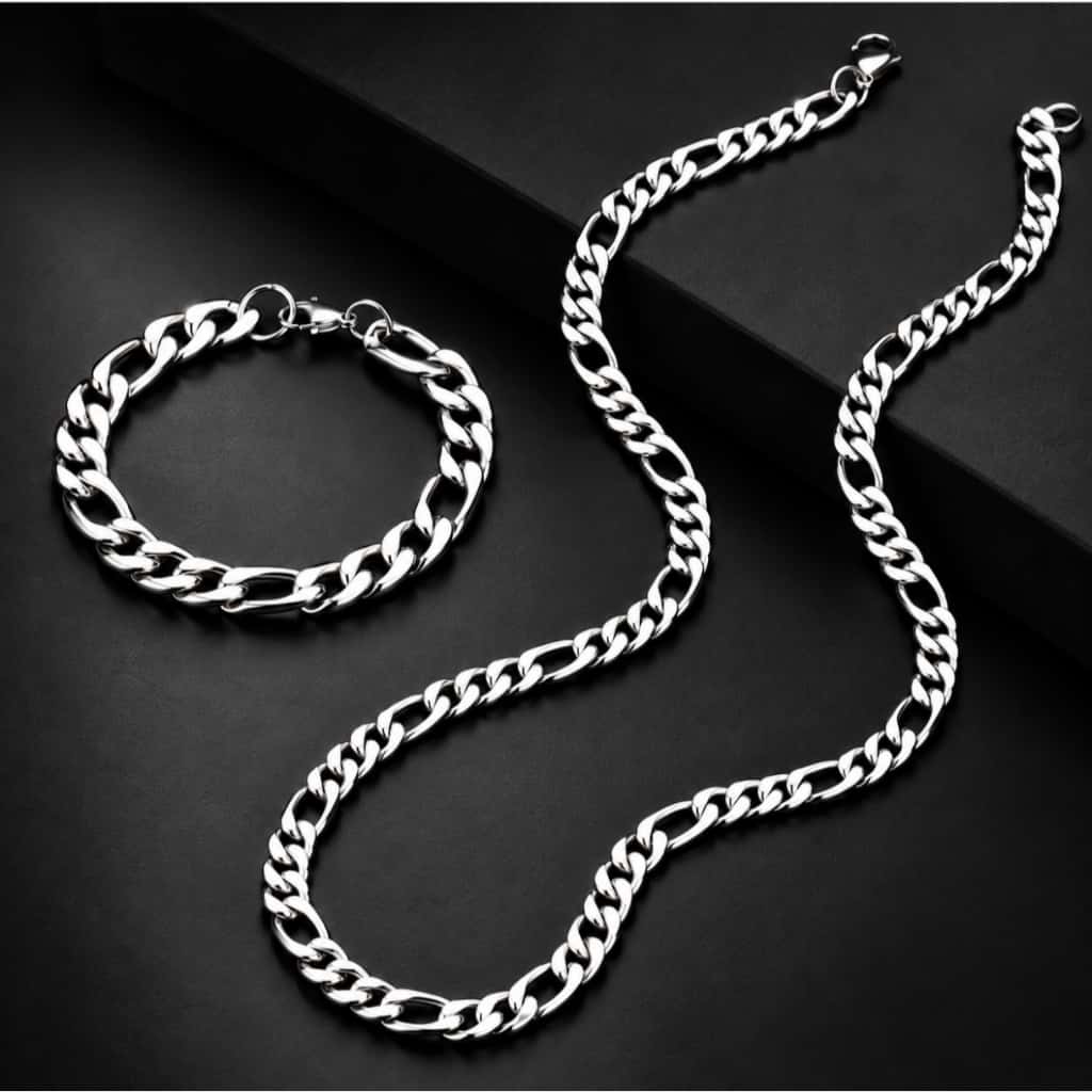 Kit Corrente 3x1 60cm + Pulseira Masculina Aço Inoxidável Prata, imagem 1 de 1