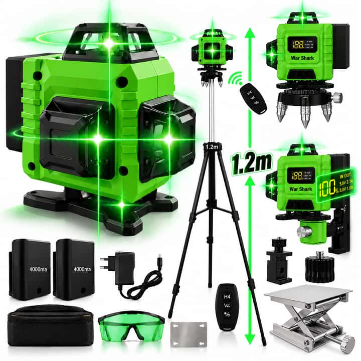 Nível Laser 16 Lines 2* 4000mah 1.2m Tripé Nível Profissional 4D De 360°,Laser Verde,Inclui Todos Os Acessórios, imagem 1 de 1