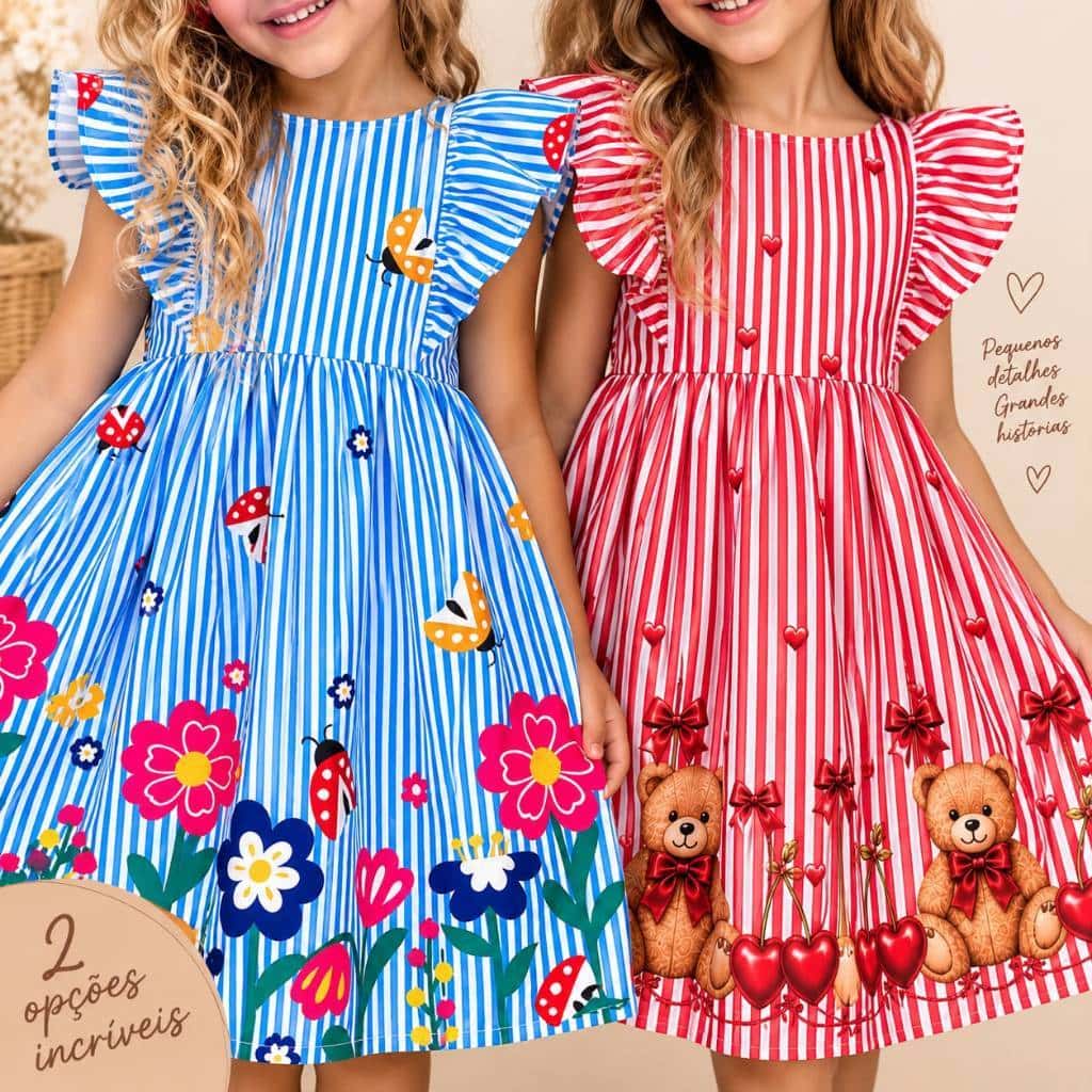 Vestido Infantil Menina Princesa Vermelho  Natal Listrado Barrado Varias Cores para Festas De Natal, imagem 1 de 1