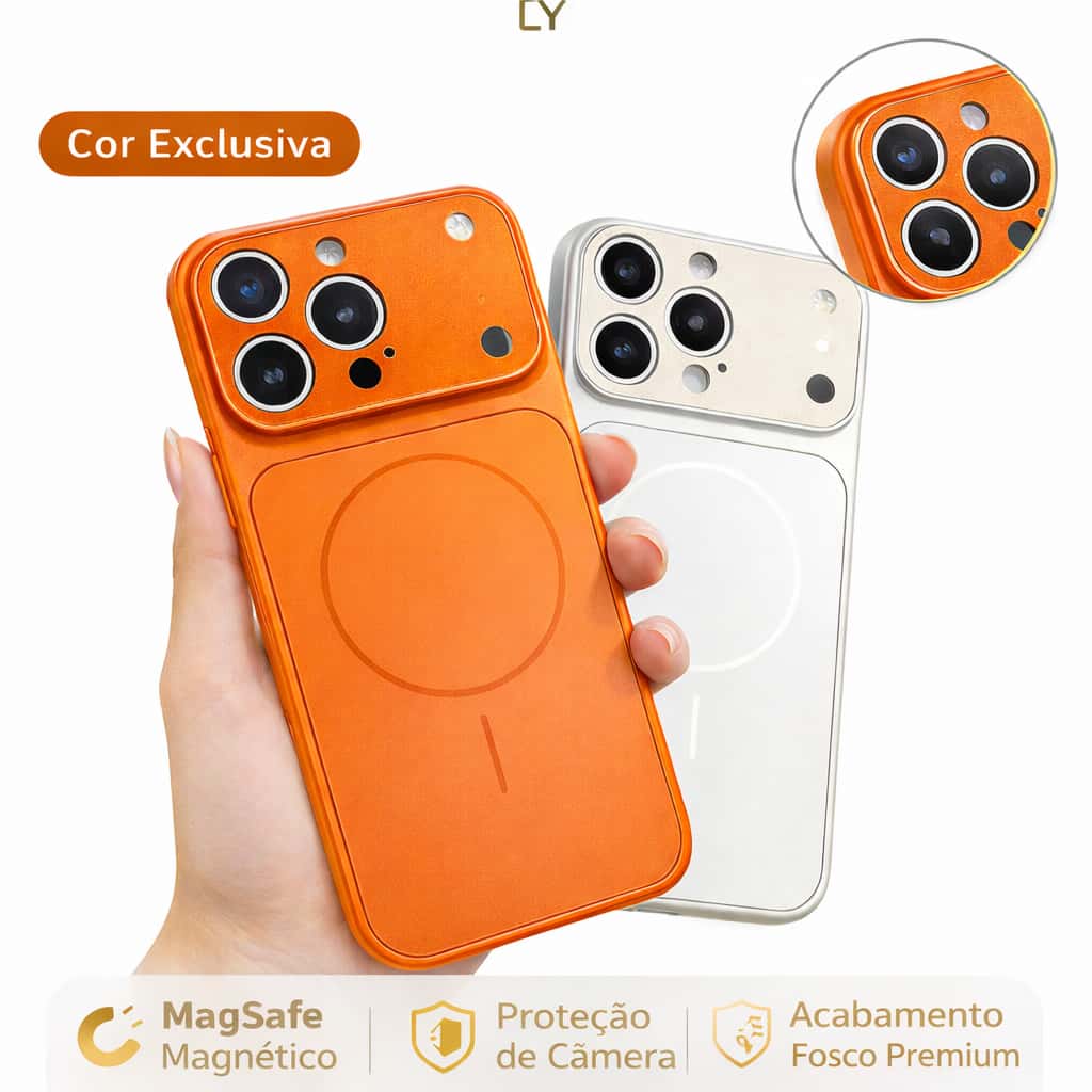 Capa Magnética MagSafe Laranja para iPhone 13 14 15 16 17 Pro Max Antichoque com Proteção de Câmera, imagem 1 de 1