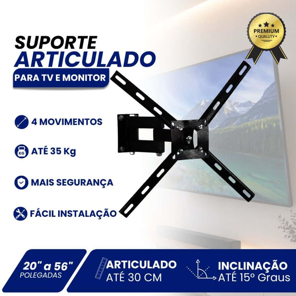 Suporte Articulado Para TV 20 a 56 Polegadas Parede Universal Smart TV LED LCD 4K 4 Movimentos QS30, imagem 1 de 1