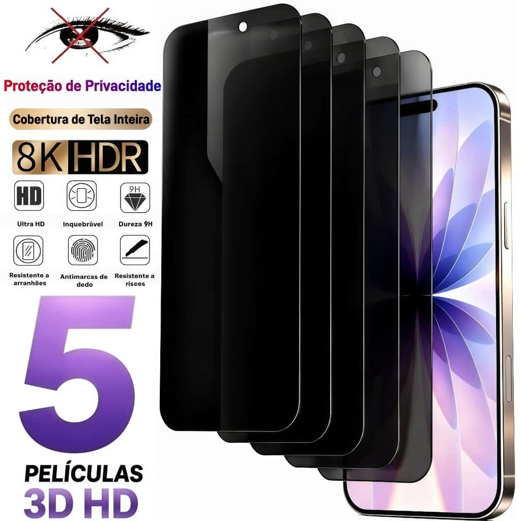 Privacidade 3D 9H Anti Espião HD para iPhone 16/15/14/13/12/11/XR/XS/X/17 Pro Max / Pro, imagem 1 de 1