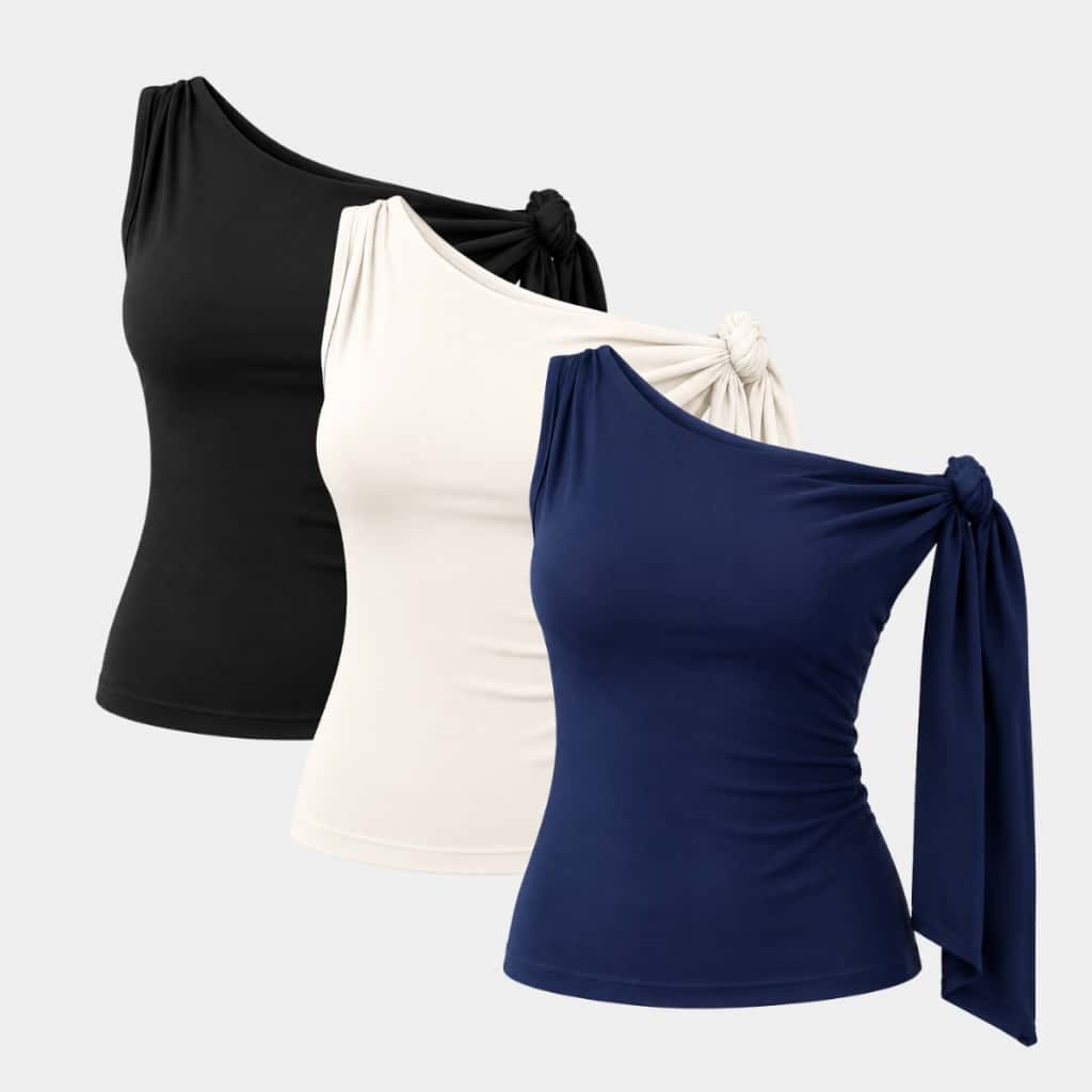Blusa Feminina Assimétrica de amarração no ombro dia a dia básica suplex premium de alta compressão ideal para o verão, imagem 1 de 1
