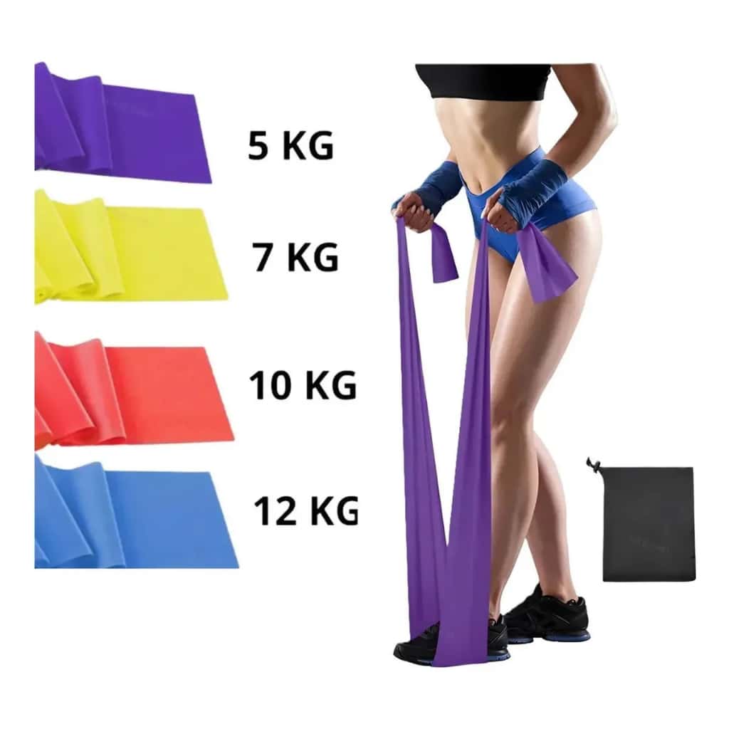 Kit 4 Faixas Elásticas de Resistência TPE para Treino Fitness Yoga Pilates Academia Fisioterapia Exercícios em Casa, imagem 1 de 1