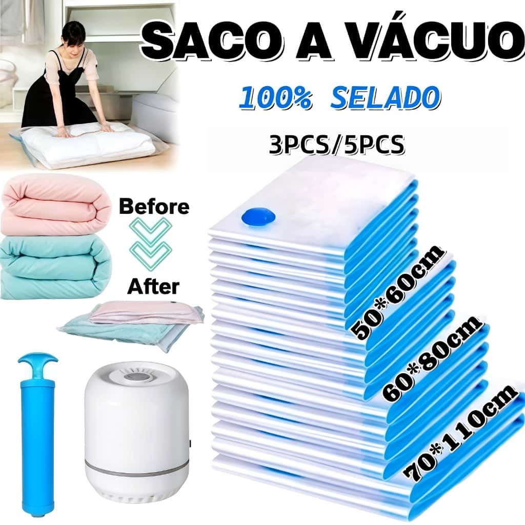 Saco a Vacuo COM ou SEM Bomba Organização de Roupas Mala Viagem Guarda Roupas Edredom Cobertor Vários Tamanhos, imagem 1 de 1