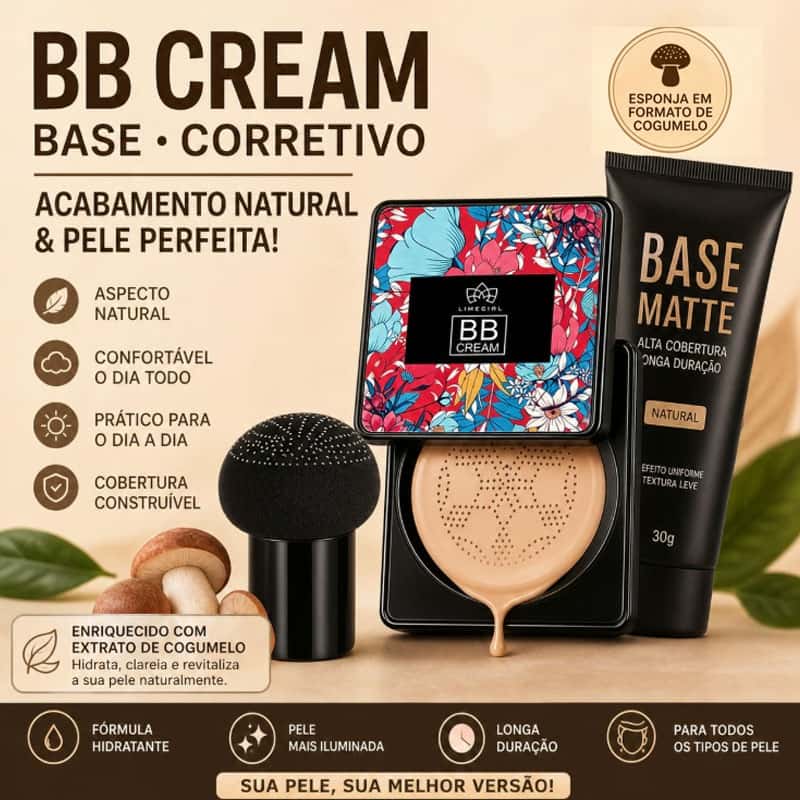 BB Cream/Base/Corretivo Base Líquida com Esponja com Formato de Cogumelo ou Base Matte Bisnaga / reme Clareador NATURAL, imagem 1 de 1