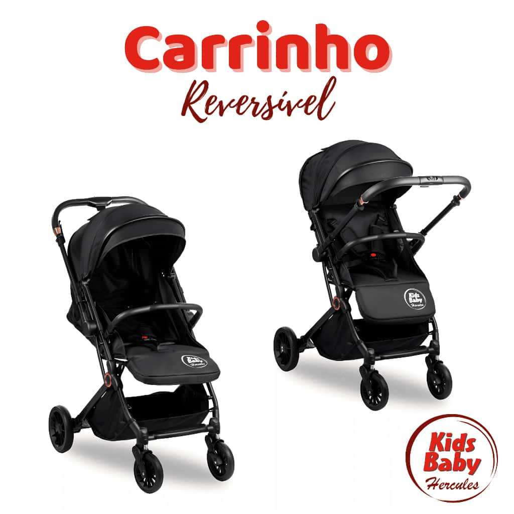 Carrinho de Bebê Passeio Vira Berço Compact com alça reversível Kids Baby Hércules Preto, imagem 1 de 1