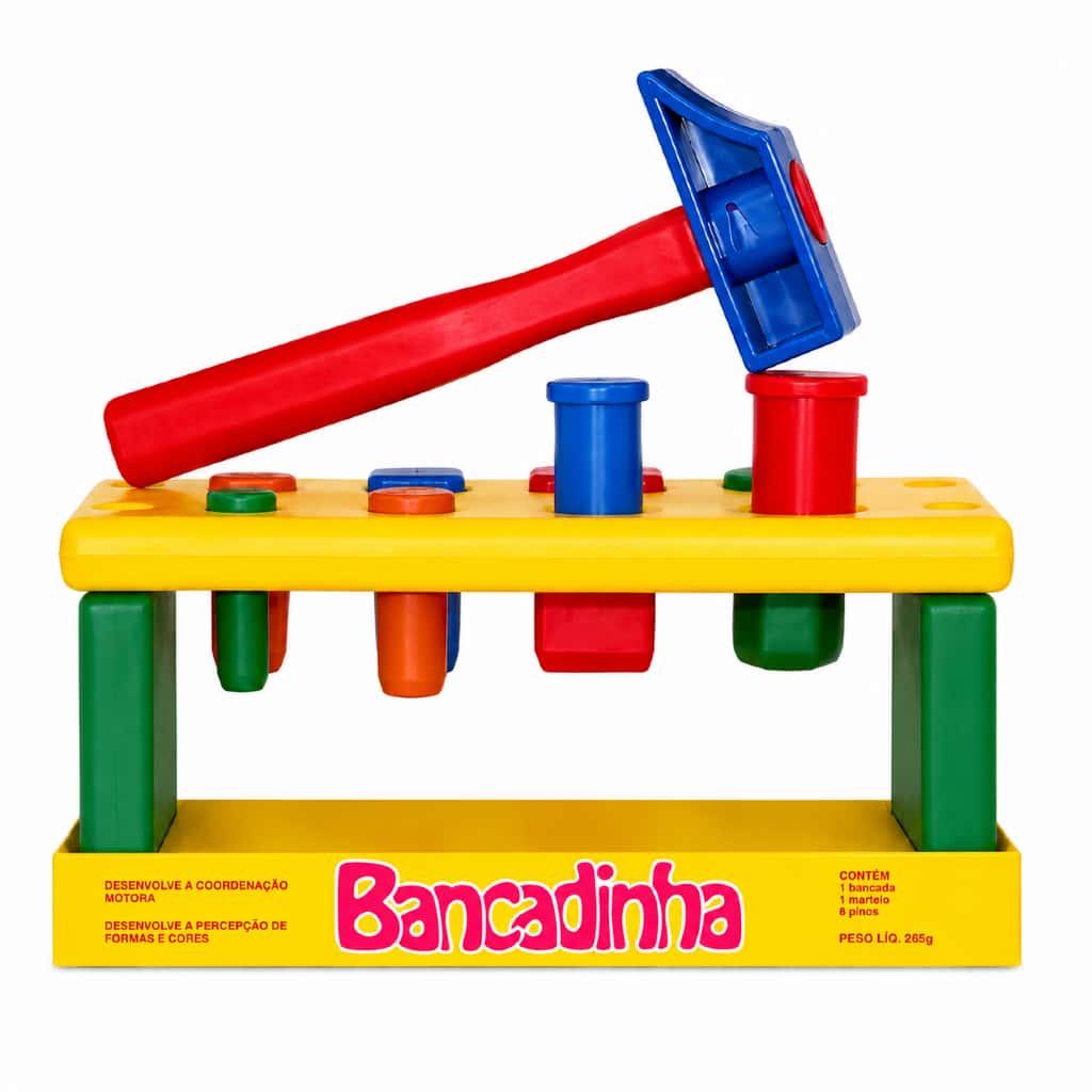 Brinquedo Educativo Para Bebê Bancadinha c/ Pinos e Martelo, imagem 1 de 1