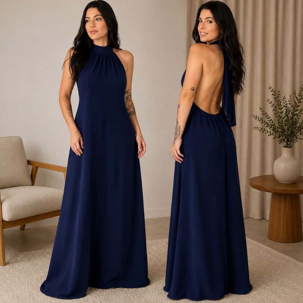 Vestido Longo Feminino Costa Nua Midi Inverno Elegante de Festa Plus Size Praia, imagem 1 de 1