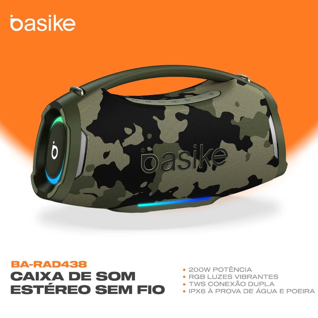 Caixa de Som Portátil Basike Rad438 Bluetooth 200W Graves Fortes 18000mAh À Prova D'água RGB e TWS, imagem 1 de 1