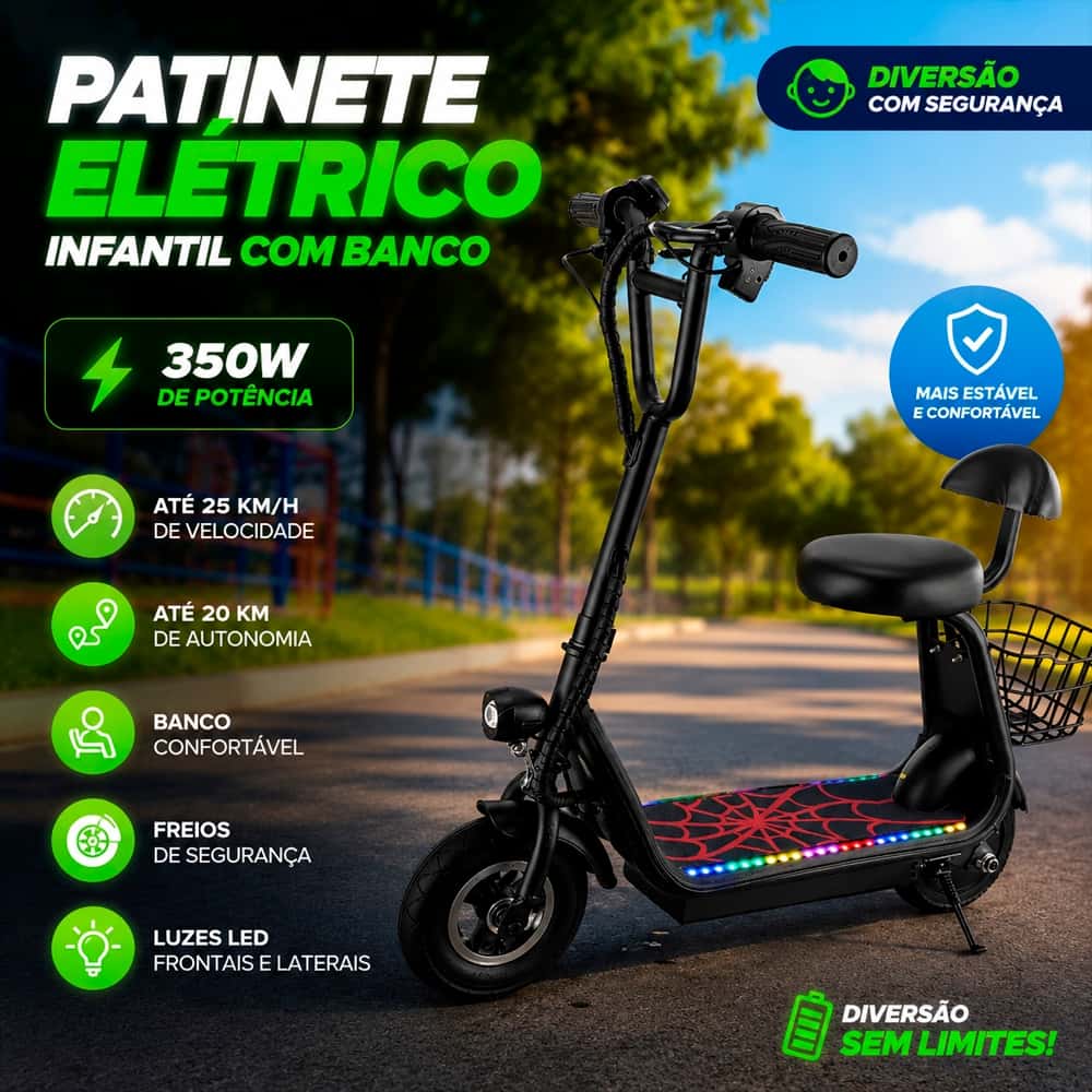 Scooter Elétrica Infantil Patinete Elétrico para Crianças Com Banco Assento 350W Pronta Entrega, imagem 1 de 1