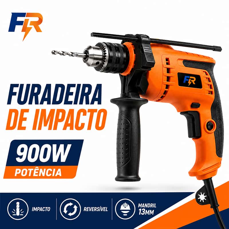 Furadeira Parafusadeira de Impacto Elétrica 900W Mandril 13mm Reversão Automática para Reformas e Obras, imagem 1 de 1