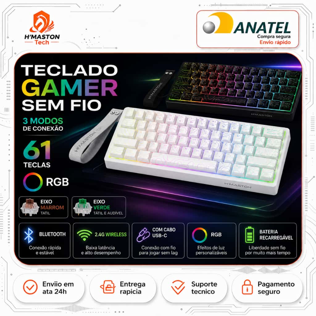 H'MASTON TK12 Teclado Mecânico 60% Teclado Mecanico Teclado Gamer Mecanico Teclado Mecânico Sem Fio Teclado Gamer, imagem 1 de 1