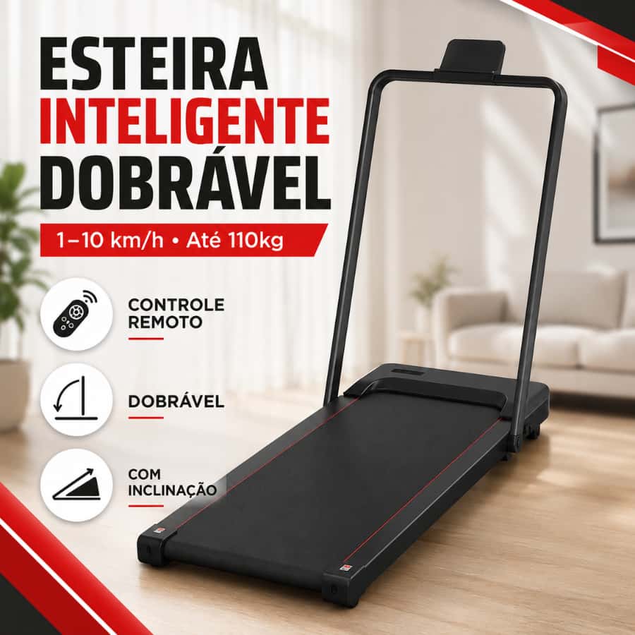 Esteira Elétrica Dobrável Residencial 1 a 10 km/h até 110 kg com Controle Remoto e Inclinação, imagem 1 de 1