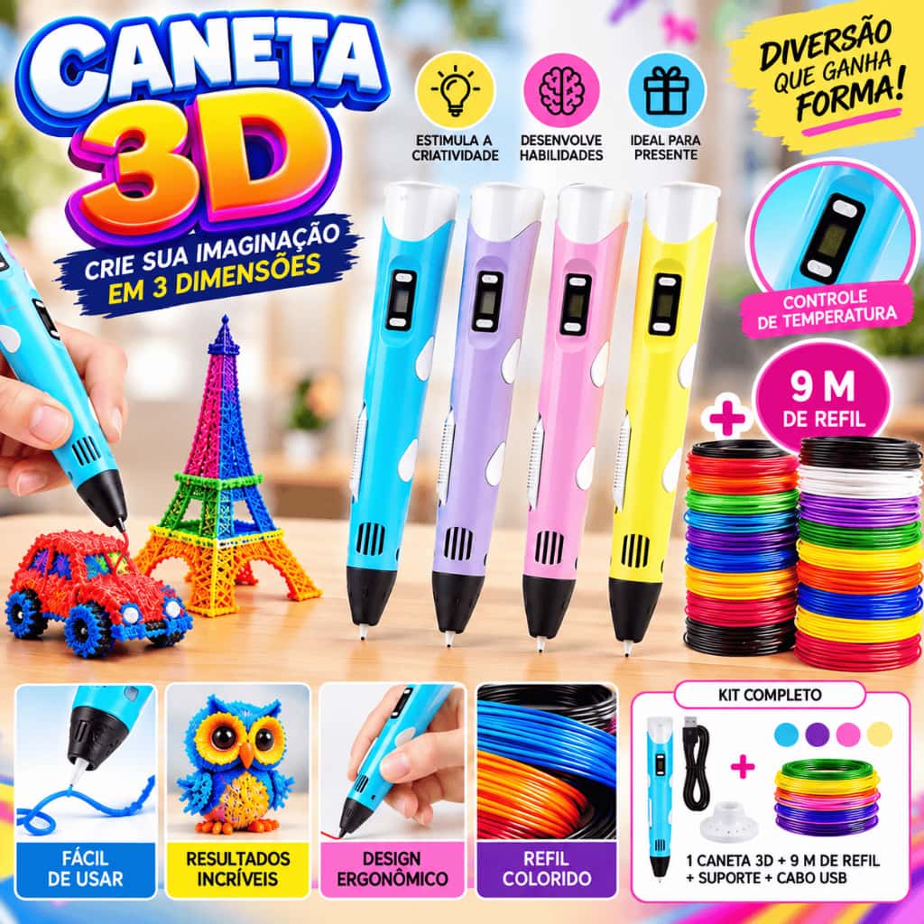 Caneta 3D Impressora Infantil Pintura Desenho 3D DIY Refil Filamento Plástico Seguro Para Crianças ES, imagem 1 de 1