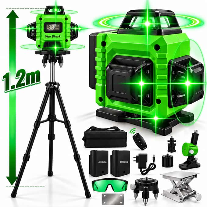 Nível Laser 16 Linhas Profissional  Verde Nível 360° Auto-Nivelante 4D + Tripé 1.2m + 40m, imagem 1 de 1