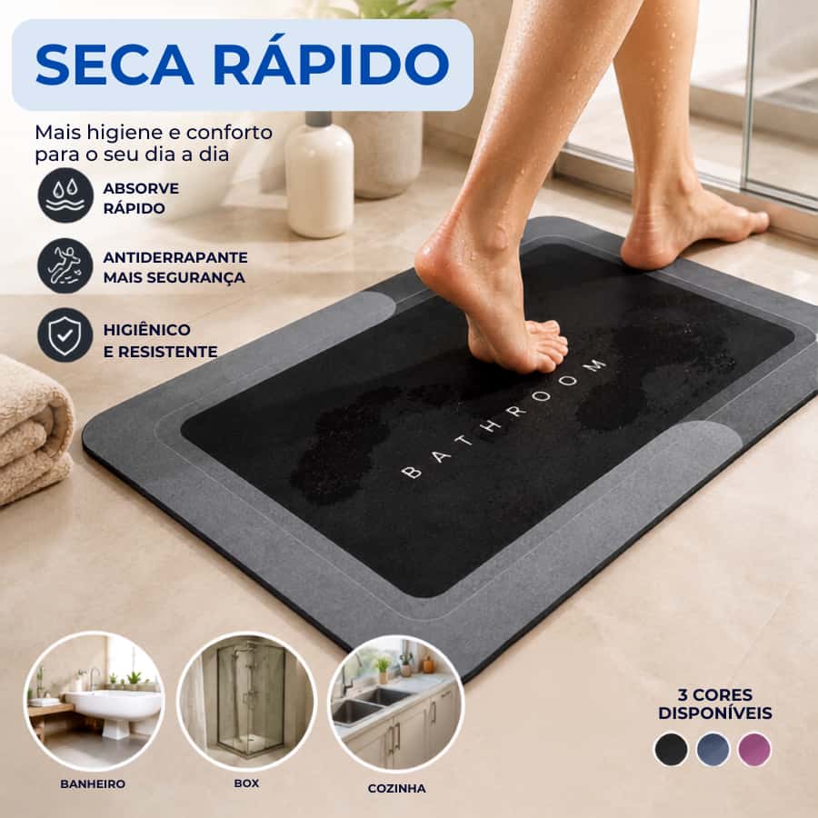 Tapete Antiderrapante 40x60cm Base Emborrachada Absorvente Para Banheiro Box Lavabo, imagem 1 de 1