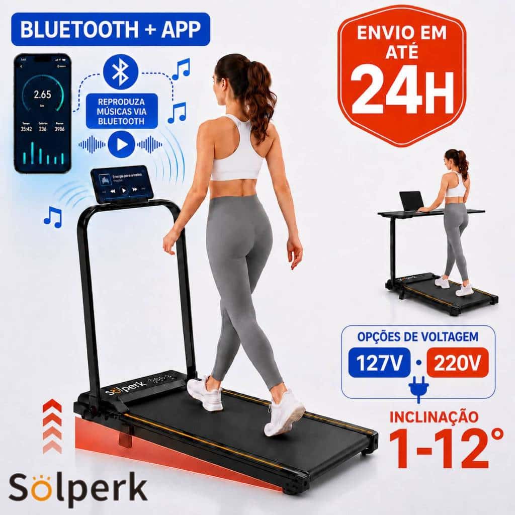 Solperk Esteira Elétrica Dobrável 2.0HP 12km/h 120kg Inclinação 1-12° Bluetooth APP 127V/220V, imagem 1 de 1