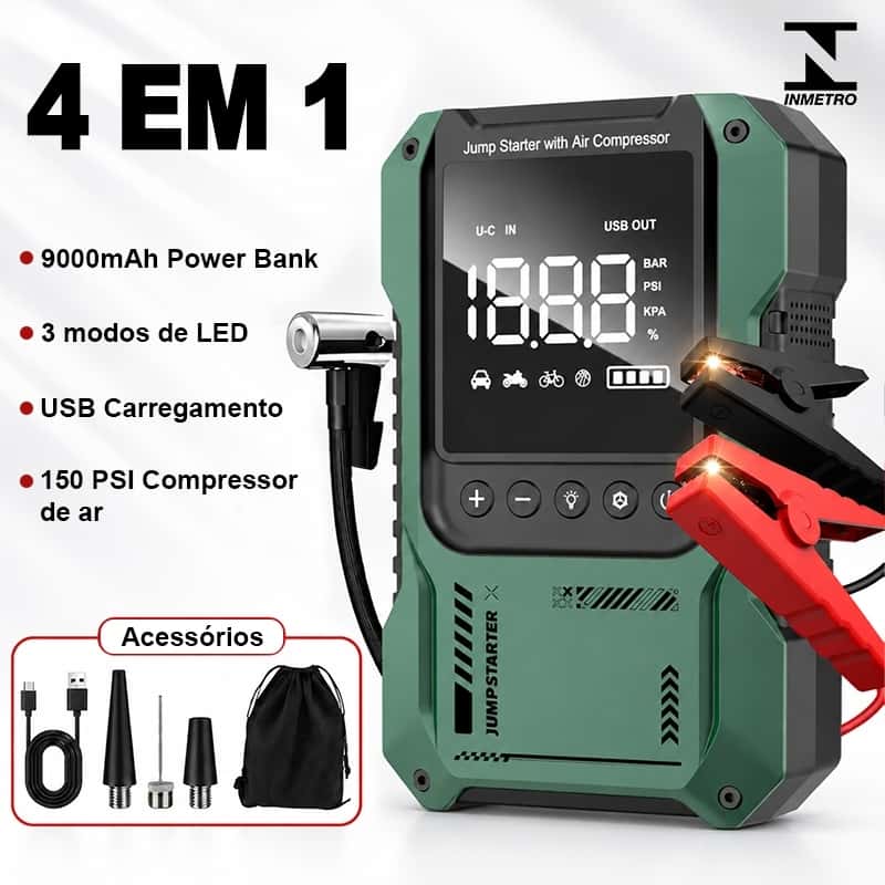 Auxiliar Partida Bateria Compressor Ar Emergência Portátil,26800mAh Auxiliar De Partida Bateria Veicular Com Power Bank, imagem 1 de 1
