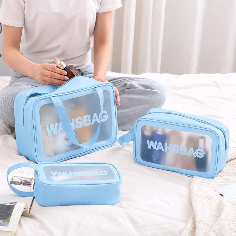 KIT 3 Necessaire Bolsa Portátil Transparente Para Viagem Cosméticos Produtos De Higiene Pessoal, imagem 1 de 1
