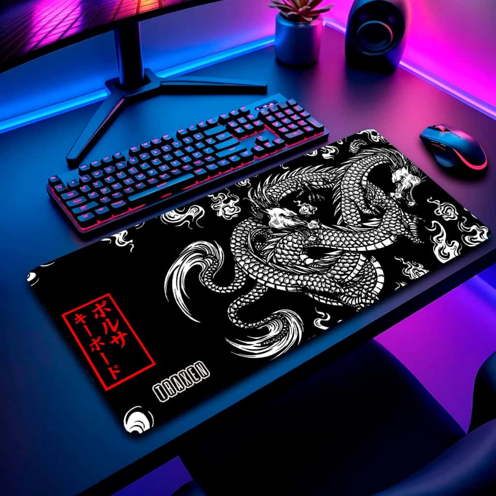 Mouse Pad Gamer Traxen  32x27cm / 60x30cm / 70x35cm  Estampas Dragao Chines + Porta Copo, imagem 1 de 1