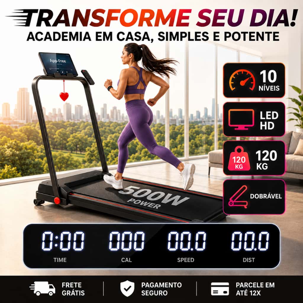 Esteira Elétrica Portátil Fitness Até 110V/220V 120kg 500W 2.0HP 10km/h Silenciosa Para Casa Dobrável Ergométrica, imagem 1 de 1