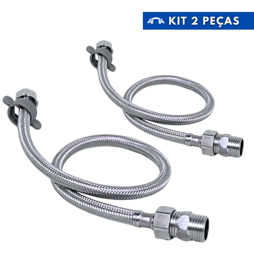 Kit Engate Rabicho Flexível Mangueira Aço Inox 60cm e 40 cm 1/2 Polegada Fêmea Banheiro Torneira Pia, imagem 1 de 1