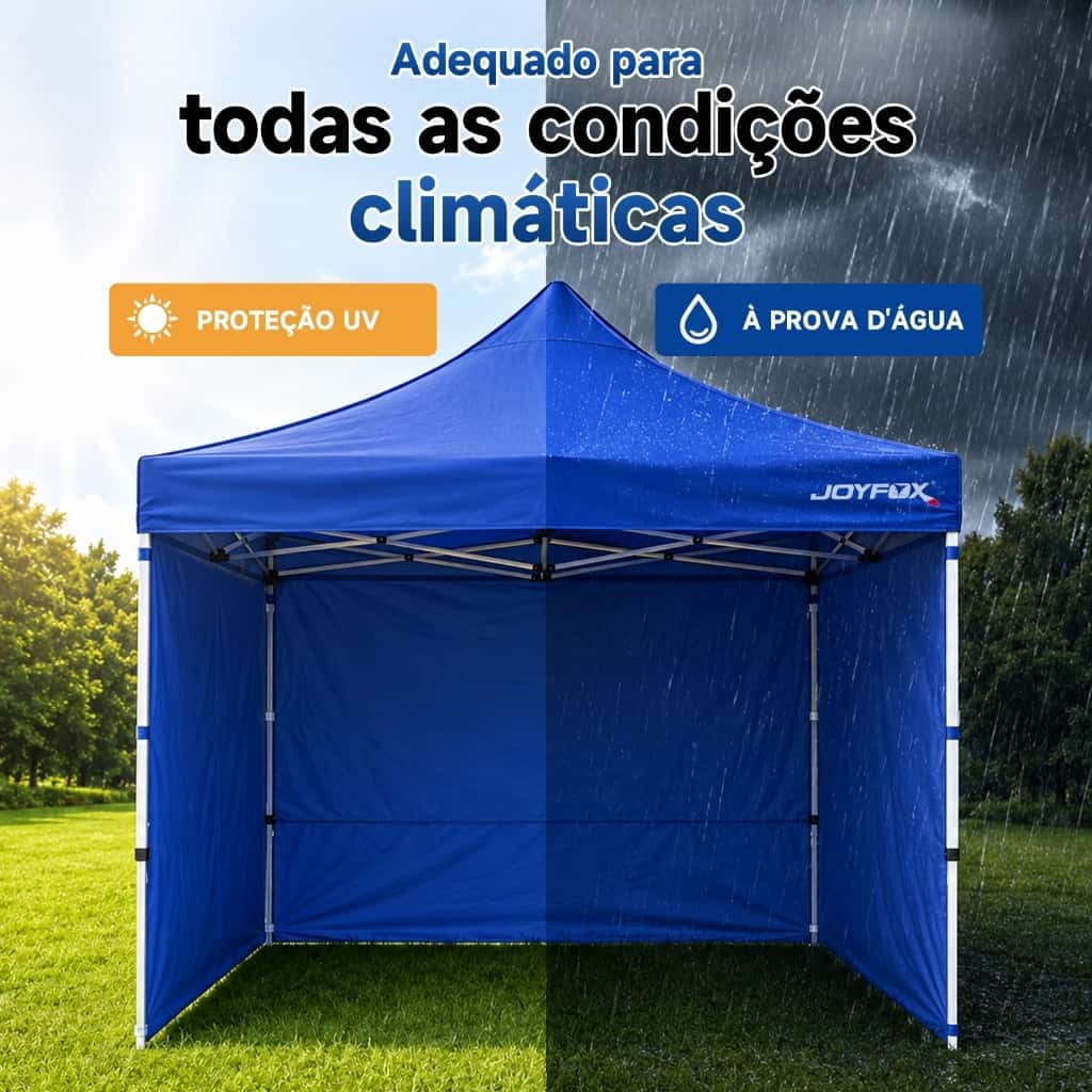 Tenda Gazebo Sanfonada 3x3m JOYFOX Dobrável Impermeável + Parede Lateral 3x1,8m Proteção UV, imagem 1 de 1
